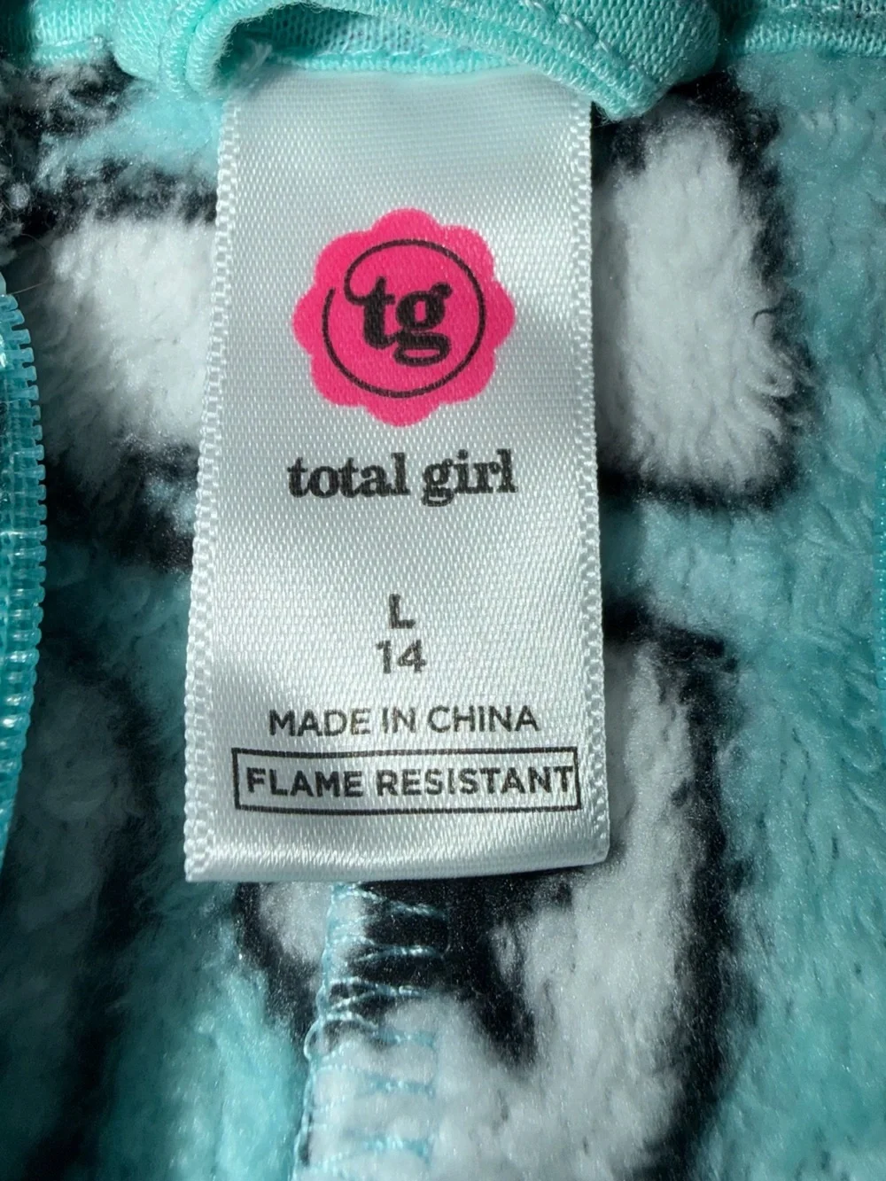 total girl Teal Fleece One-Piece Pajamas with Hearts and Speech Bubbles